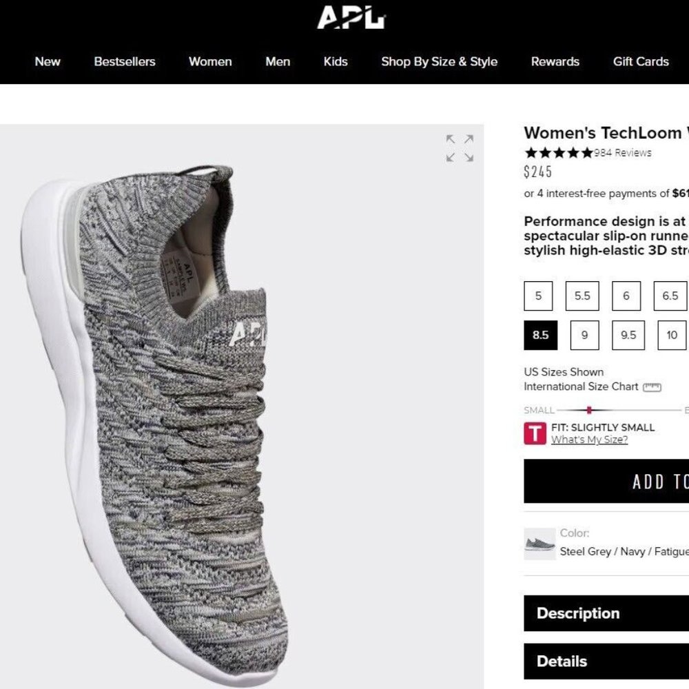 APL Techloom Wave Gray - Size 39 (Women 8.5 / Men 7) Barely Used MSRP $245
